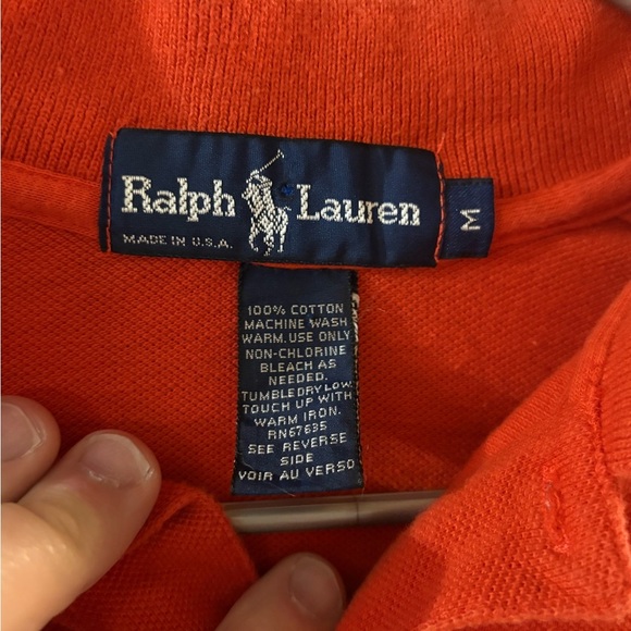 Vintage Polo by Ralph Lauren Men's Orange and Green Polo Shirt - Picture 5 of 10